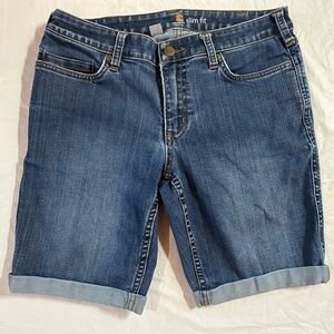 Carhartt Women's Denim Shorts Size 10 Slim Fit Leg Rolled Cuff